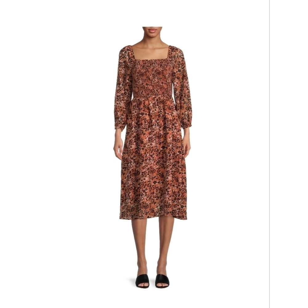 Animal Print Beachlunchlounge Khaleesi square  smocked midi dress EUC